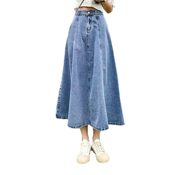 Stylish flared long denim skirt