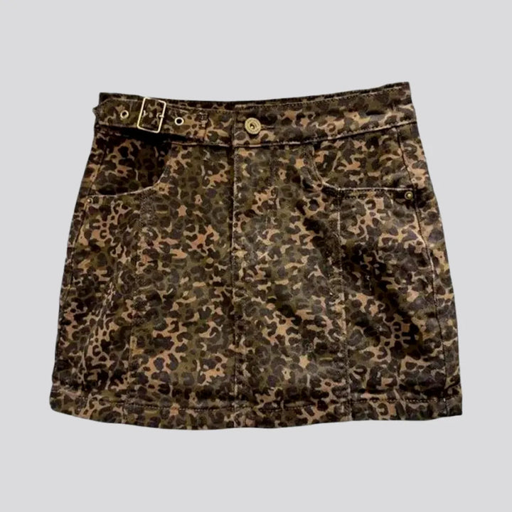 Stylish Mid-rise Leopard Denim Skort | Jeans4you.shop