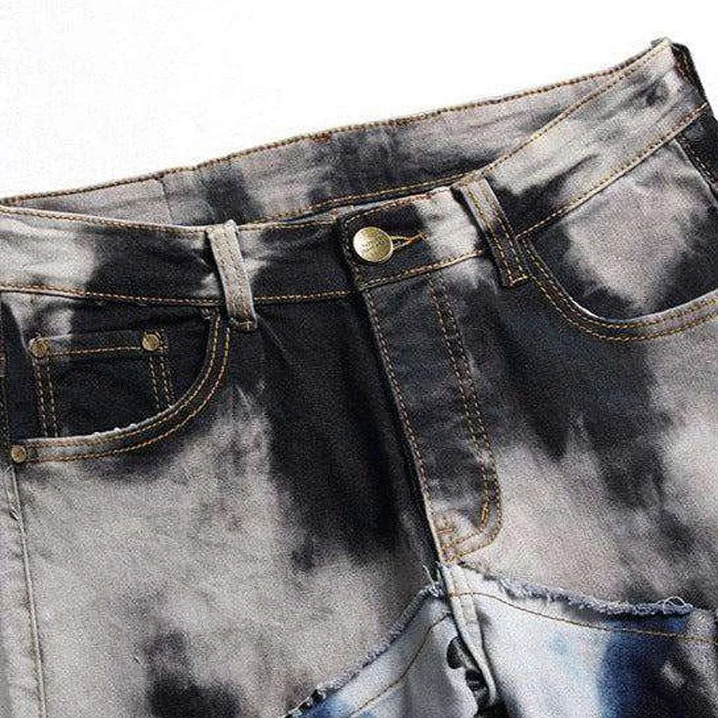 Tie-dye patchwork jeans for men