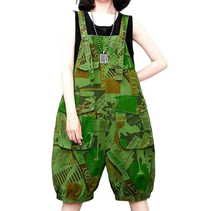 Trendy Baggy Women's Jeans Overall - Green