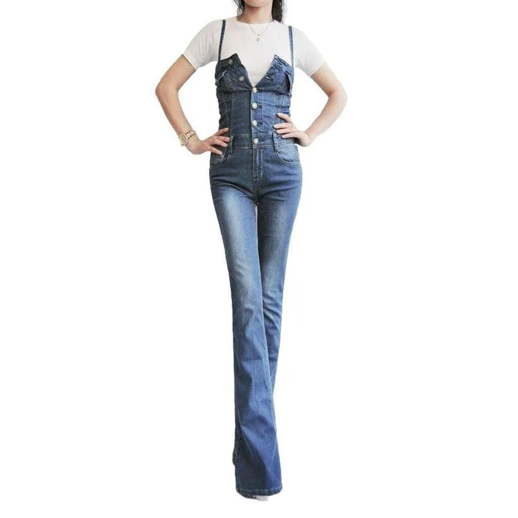 Trendy Women's Denim Jumpsuit - Blue