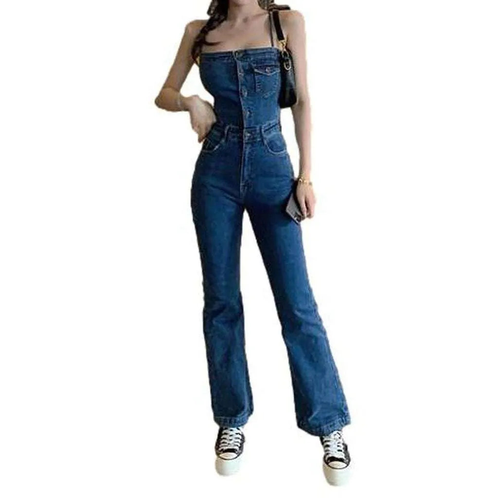 Trendy Women's Jean Jumpsuit - Dark Blue