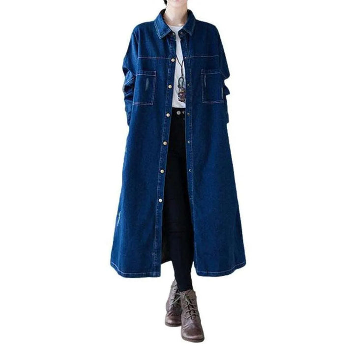 Unrubbed oversized women's denim coat