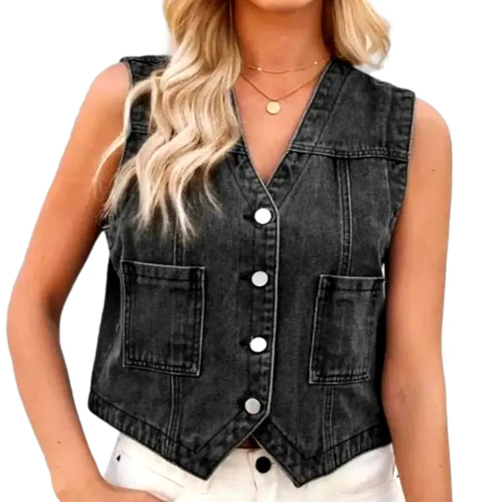 V-neck regular jean vest
 for ladies