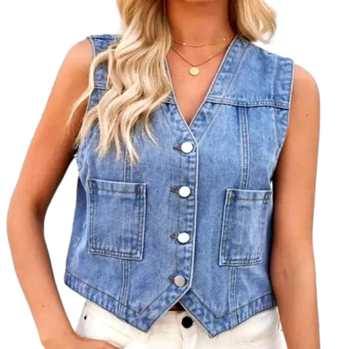 V-neck regular jean vest
 for ladies