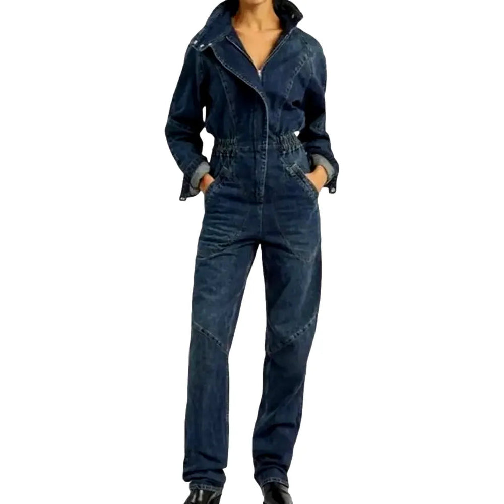 Vintage Women's Denim Jumpsuit - Dark Blue