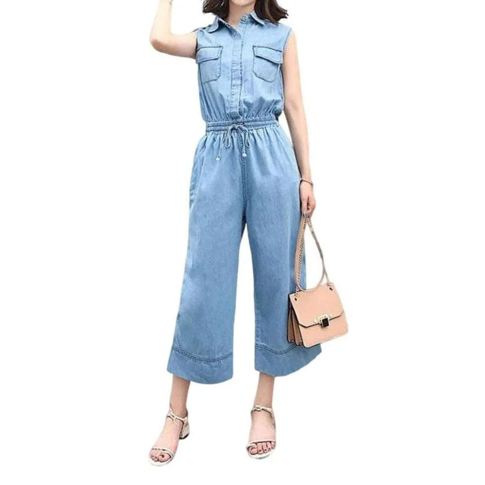 Wide-leg Women's Jean Jumpsuit - Light Blue