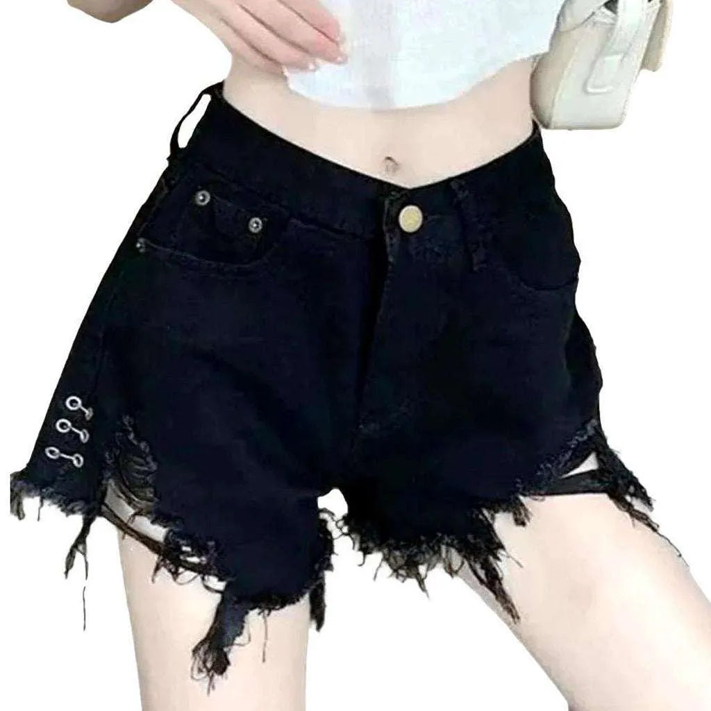 Wide women's distressed denim shorts