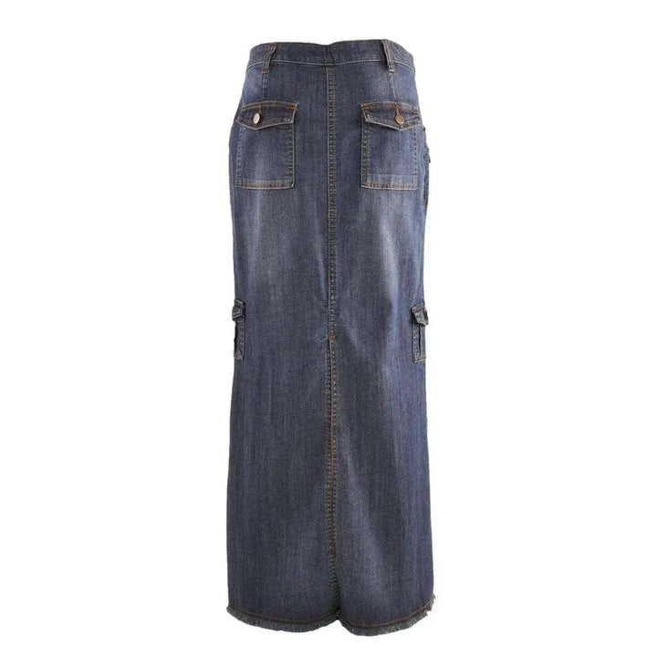 Women's cargo long denim skirt