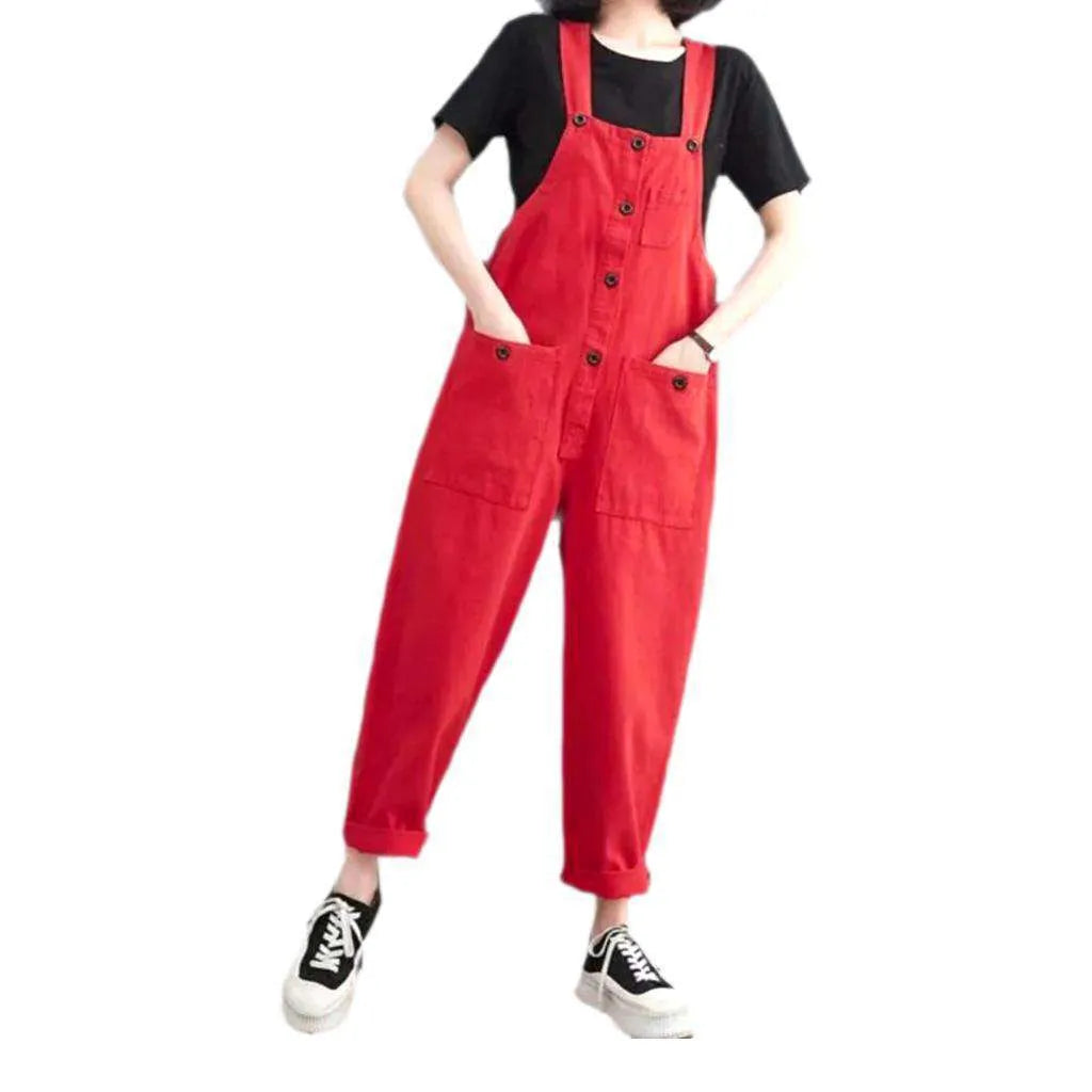 Y2k Loose Jeans Overall for Ladies - Red