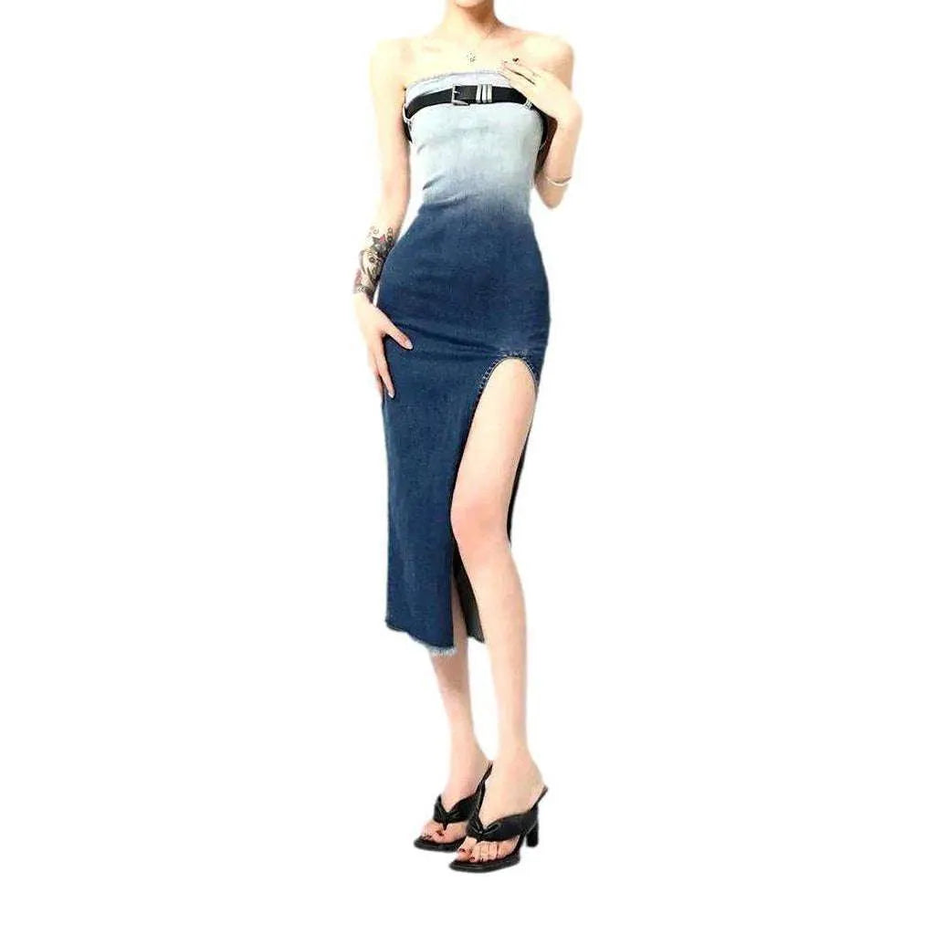 Y2k Strapless Jean Dress - Blue