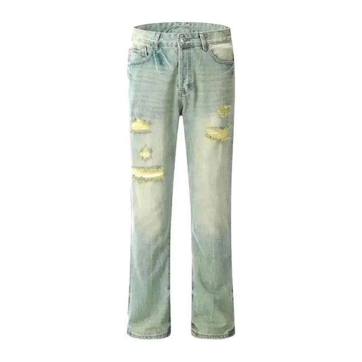 Yellow-cast distressed jeans
 for men
