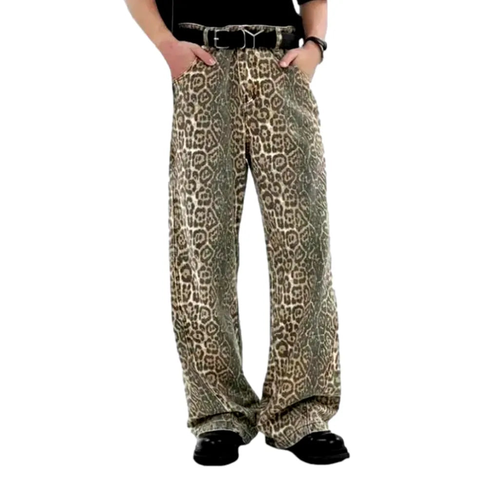 Yellow women's leopard-print jeans